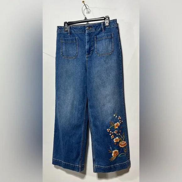 Johnny Was Shuri Floral Embroidered High-Rise Wide Leg Jeans Size 29 Inseam‎ - Picture 2 of 11